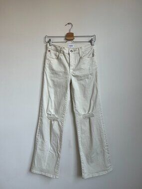 Hudson Rosalie Wide Leg Ankle Jean, White Jeans with Distressed Detail, Size 24
